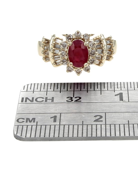 Ruby and Diamond Halo Ring in Yellow Gold